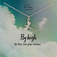 silver dragonfly necklace with fly high message
