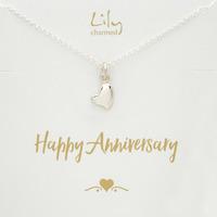 Silver Warm Heart Necklace with \'Anniversary\' Message