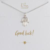 silver fatima hand necklace with good luck message