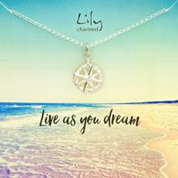 silver compass necklace with live as you dream message