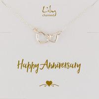 silver linked hearts necklace with anniversary message