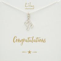 silver music note necklace with congratulations message