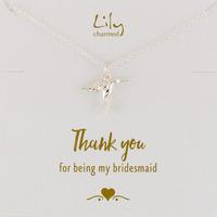 silver hummingbird necklace thank you bridesmaid message