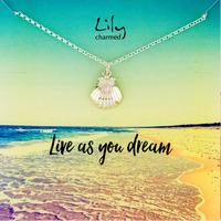 silver clam shell necklace with live as you dream message
