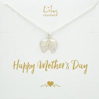 silver angel wings necklace with mothers day message