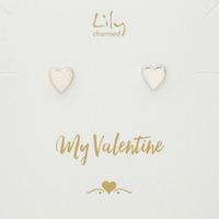 Silver Heart Stud Earrings with \'My Valentine\' Message