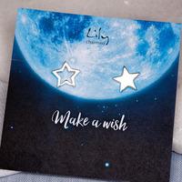 silver star stud earrings with make a wish message