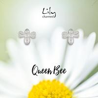 silver bee stud earrings with queen bee message