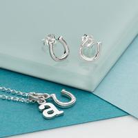 Silver Lucky Horseshoe Jewellery Set With Stud Earrings