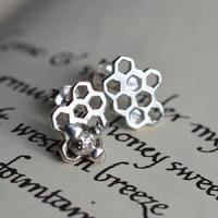 Silver Honeycomb Stud Earrings (Mismatched)