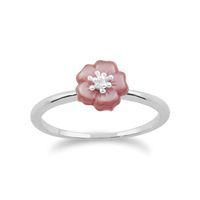 silver pink mother of pearl cherry blossom ring