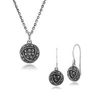 Silver Rennie Mackintosh Inspired Marcasite Drop Earring & 45cm Necklace Set