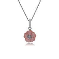 Silver Pink Mother of Pearl Cherry Blossom Pendant on 45cm Chain
