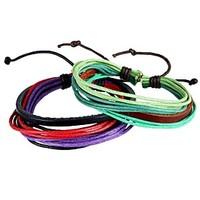 simple recreational multi strand braided leather bracelet colored wax  ...