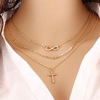 Sideways Cross Necklace Wholesale Women Necklace European Style Cross Infinity Layered Chain Necklace
