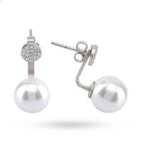 Silver Pave Cubic Zirconia Pearl Front And Back Earrings