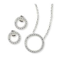 Silver Cubic Zirconia Open Circle Earrings And Pendant Set