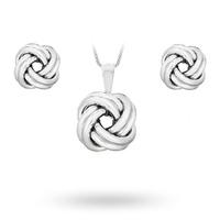 Silver Knot Pendant And Stud Set