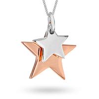 Silver And Rose Gold Plated Double Star Pendant