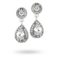 silver cubic zirconia drop pear halo stud earrings