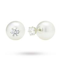 Silver Cubic Zirconia Pearl Front And Back Earrings