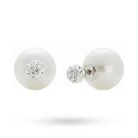 Silver Pearl Cubic Zirconia Front And Back Earrings