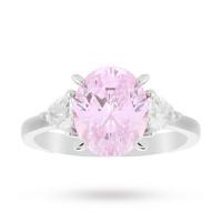 silver cubic zirconia pink trillion cocktail ring