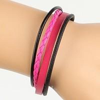 Simple Adjustable Women\'s Leather Bracelet Very Cool Pink And Black Twist Leather (1 Piece)
