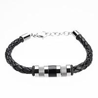 simple silver titanium steel black real leather bracelets christmas gi ...