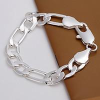 Simple Generous Men\'s Shrimp Buckle Silver Plated Brass Chain Link Bracelets(Silver)(1Pc)