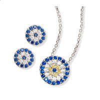 Silver Cubic Zirconia Blue Earrings And Pendant Set