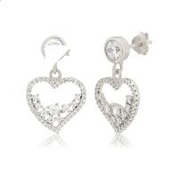 Silver Cubic Zirconia Open Heart Drop Earrings