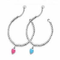 Silver Beads Strand Bracelet with Heart Pendant