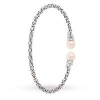 silver cultured fresh water pearl beaded bangle