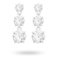 silver cubic zirconia 3 stone drop earrings