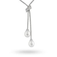 Silver Double Drop Pearl Necklace