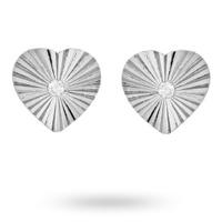 Silver Heart Texture Cubic Zirconia Stud Earrings