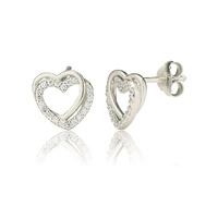Silver Cubic Zirconia Double Heart Earrings