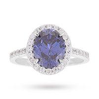 silver cubic zirconia blue halo cocktail ring