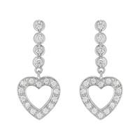 Silver cubic zirconia heart drop earrings