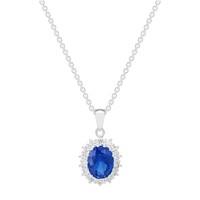 Silver blue and white cubic zirconia oval cluster pendant