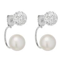 Silver freshwater cultured pearl and crystal drop earrings