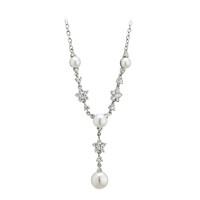 Silver freshwater cultured pearl and cubic zirconia drop necklace