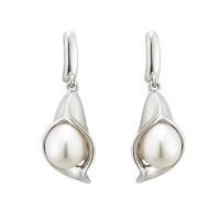 Silver freshwater cultured pearl drop earrings