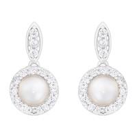 Silver freshwater cultured pearl and cubic zirconia drop earrings