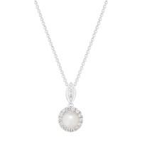 Silver simulated pearl and cubic zirconia cluster pendant