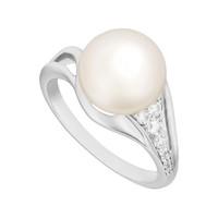 silver freshwater cultured pearl and cubic zirconia ring