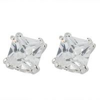 silver square cubic zirconia stud earrings