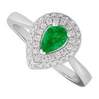 Silver green and white cubic zirconia pear-shaped ring