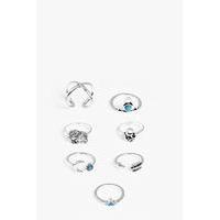 Silver Moon And Stars 7 Ring Pack - silver